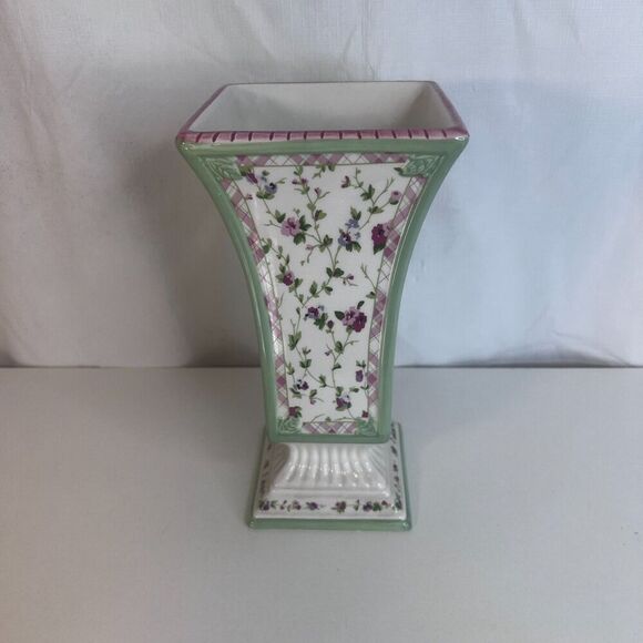 Laura Ashley FTD Floral Ceramic Square Pedestal Vase French Cottage Core Chintz - Picture 10 of 11